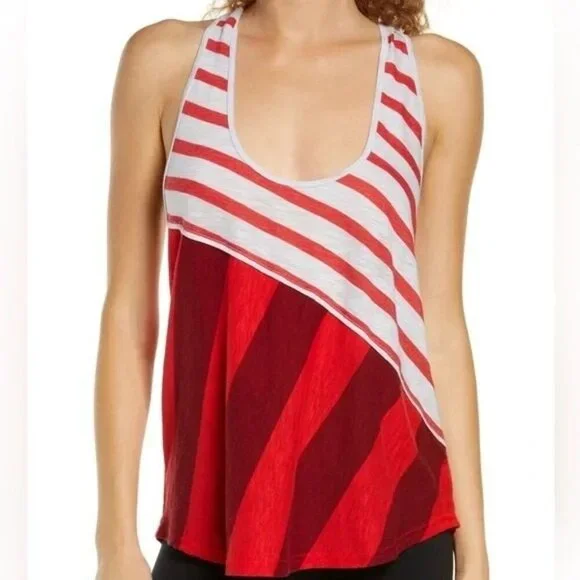 Free People Movement Keep Rolling Red Stripe Racerback Tank Top - Picture 3 of 8
